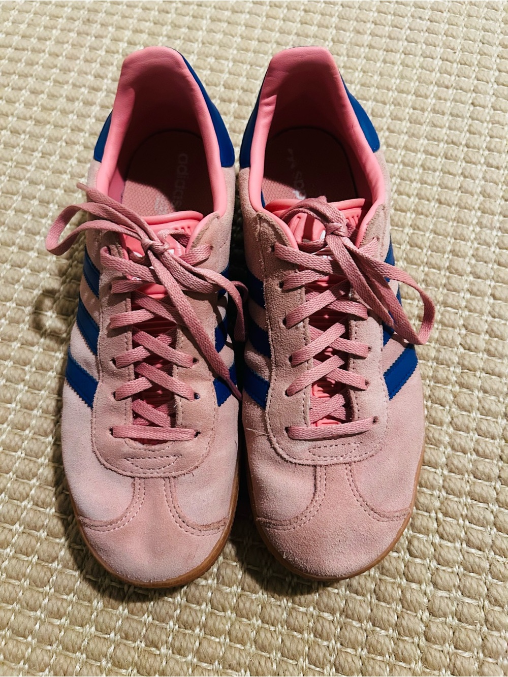 adidas Women’s Pink Suede Sneakers with Blue Stripes